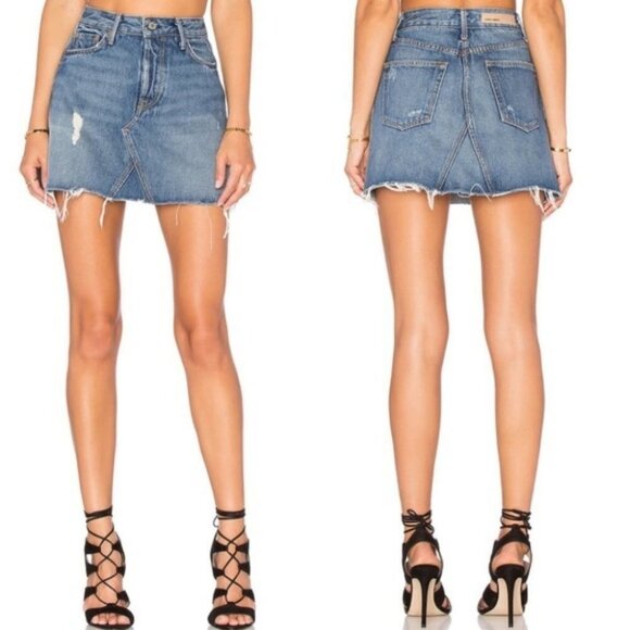 NWT GRLFRND Denim Eva A-Frame Gusset Mini Skirt Revolve Size 31 Boho Y2K NEW - Picture 2 of 7